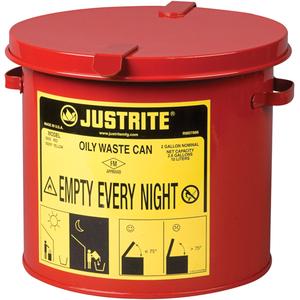 Oily Waste Cans - 2 US gal., 6 US Gal., 10 US gal., 14 US gal., 21 US gal., Red, FM Approved/UL Listed, 9 5/8 X 9 1/8