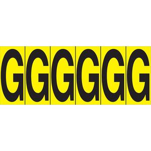 Individual Adhesive Letter Markers - G, Black on Yellow, 2-15/16", Letters, 6