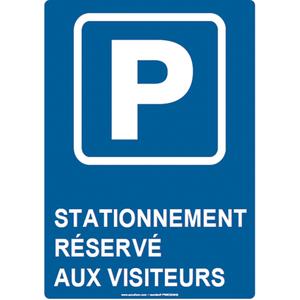 "Stationnement réservé aux visiteurs" Sign - Plastic, 10", 14", Bolt-On, French with Pictogram, Traffic, Stationnement Réservé Aux Visiteurs