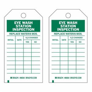 Inspection Record Tags - Polyester, English, 3", 5-3/4", 10, Green on White, Eyewash Station Inspection, Not Laminated