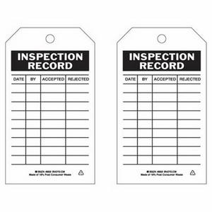 Inspection Record Tags - Polyester, English, 3", 5-3/4", 10, Black on White, Inspection Record, Package