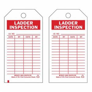 Inspection Record Tags - Polyester, English, 3", 5-3/4", 10, Red on White, Ladder Inspection, Not Laminated