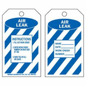 Inspection Record Tags - Polyester, English, 3", 5-3/4", 10, Blue on White, Air Leak, Not Laminated