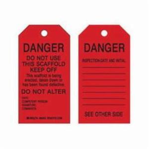 Scaffold Safety Tags - Polyester, English, 3", 5-3/4", Pack, 10, Black on Red, Danger. Do not use this scaffold. Keep off. This scaffold is being erected