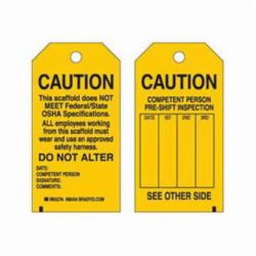 Scaffold Safety Tags - Polyester, English, 3", 5-3/4", Package, 10, Black on Yellow