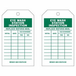 Inspection Record Tags - Polyester, English, 4", 7", 10, Green on White, Eyewash Station Inspection, Not Laminated
