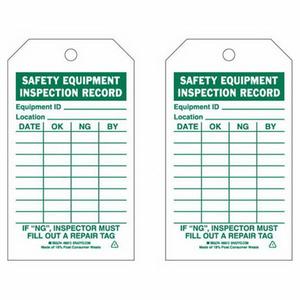 Inspection Record Tags - Polyester, English, 4", 7", 10, Green on White, Safety equipment inspection record
