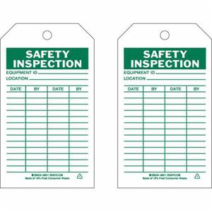 Inspection Record Tags - Polyester, English, 4", 7", 10, Green on White, Safety Inspection, Not Laminated