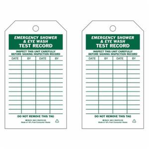 Inspection Record Tags - Polyester, English, 4", 7", 10, Green on White, Emergency shower and eyewash test record, Not Laminated
