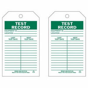 Test Record Tags - Polyester, English, 4", 7", Pack, 10, Green on White, Laminated