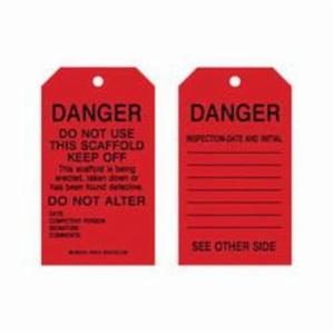 Scaffold Safety Tags - Polyester, English, 4", 7", Black on Red, Danger. Do not use this scaffold. Keep off. This scaffold is being erected, taken down or has been found defective. Do not alter