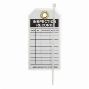 Inspection Record Tags - Polyester, English, 3", 5-3/4", 10, Black on White, Laminated, Package