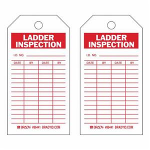 Inspection Record Tags - Polyester, English, 3", 5-3/4", 10, Red on White, Ladder Inspection, Laminated