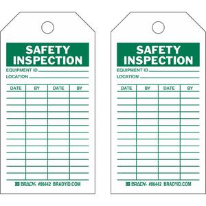 Inspection Record Tags - Polyester, English, 3", 5-3/4", 10, Green on White, Safety Inspection, Laminated