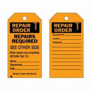 Material Control Tags - Polyester, English, 3", 5-3/4", 10, Black on Orange, Repair order, Laminated