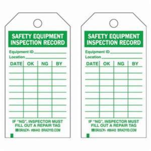 Safety Inspection Record Tags - Polyester, English, 3", 5-3/4", Pack, 10, Green on White, Safety Equipment Inspection Record