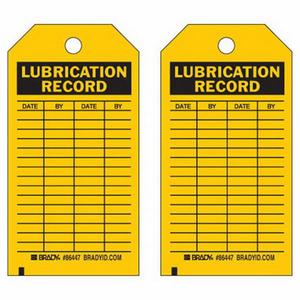 Lubrication Record Tags - Polyester, English, 3", 5-3/4", Pack, 10, Black on Yellow, Laminated