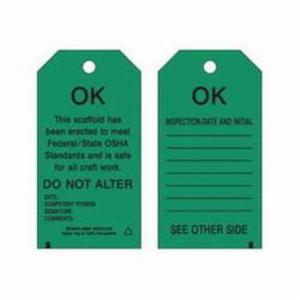 Scaffold Safety Tags - Polyester, English, 3", 5-3/4", Package, 10, Black on Green