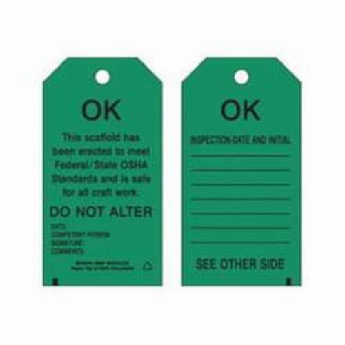 Scaffold Safety Tags - Polyester, English, 3", 5-3/4", Package, 10, Black on Green