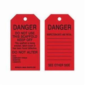 Scaffold Safety Tags - Polyester, English, 3", 5-3/4", Package, 10, Black on Red, Danger. Do not use this scaffold. Keep off. This scaffold is being erected