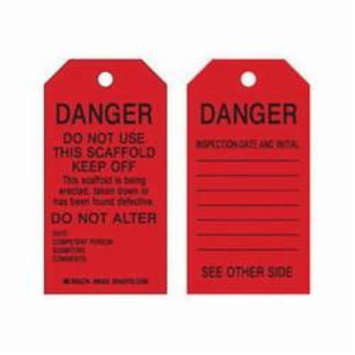Scaffold Safety Tags - Polyester, English, 3", 5-3/4", Package, 10, Black on Red, Danger. Do not use this scaffold. Keep off. This scaffold is being erected