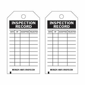 Inspection Record Tags - Paper, English, 3", 5-3/4", Package, 100, Black on White, Inspection Record