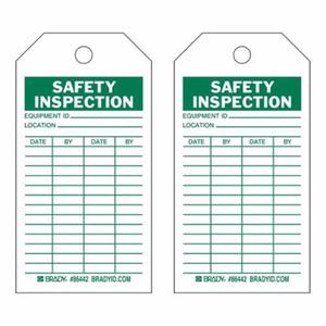 Safety Inspection Tags - Paper, English, 3", 5-3/4", 100, Green on White, Safety Inspection, Not Laminated