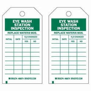 Material Control Tags - Paper, English, 3", 5-3/4", Package, 100, Green on White, Eye Wash Station Inspection