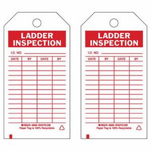 Material Control Tags - Paper, English, 3", 5-3/4", Package, 100, Red on White, Ladder Inspection