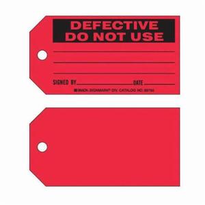 "Defective Do Not Use" Tags - Paper, English, 5-3/4", 3", 100, Black on Red, Not Laminated, Package