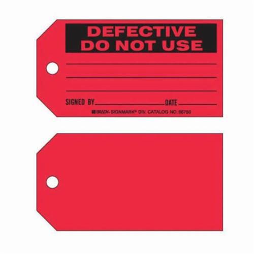 "Defective Do Not Use" Tags - Paper, English, 5-3/4", 3", 100, Black on Red, Not Laminated, Package