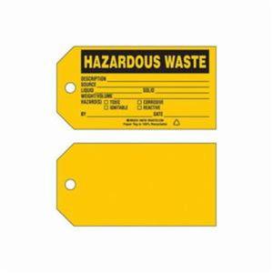 "Hazardous Waste" Tags - Paper, English, 5-3/4", 3", 100, Black on Yellow, Not Laminated, Package