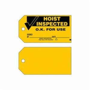 "Hoist Inspected" Tags - Paper, English, 5-3/4", 3", 100, Black on Yellow, Not Laminated, Package