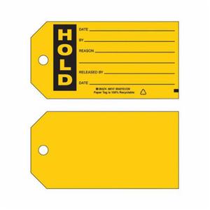 "Hold Production" Tags - Paper, English, 5-3/4", 3", 100, Black on Yellow, Not Laminated, Package