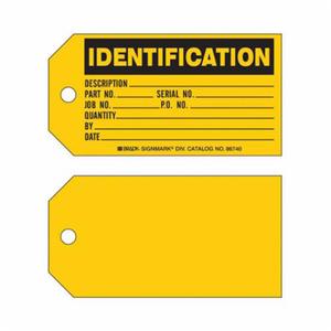 "Identification Production" Tags - Paper, English, 5-3/4", 3", 100, Black on Yellow, Not Laminated, Package