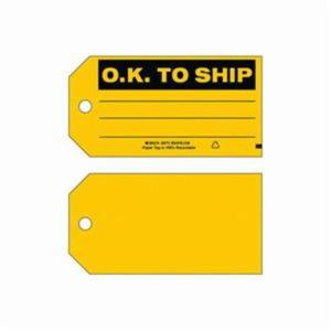 "O.K. To Ship" Production Tags - Paper, English, 5-3/4", 3", 100, Black on Yellow, Not Laminated, Package