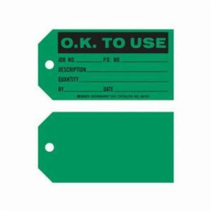 "O.K. To Use" Production Tags - Paper, English, 5-3/4", 3", 100, Black on Green, Not Laminated, Package