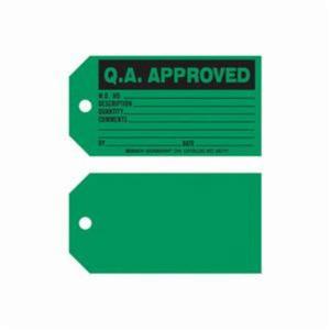 "Q.A. Approved" Production Tags - Paper, English, 5-3/4", 3", 100, Black on Green, Not Laminated, Package