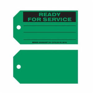 "Ready For Service" Tags - Paper, English, 5-3/4", 3", Pack, 100, Black on Green, Not Laminated