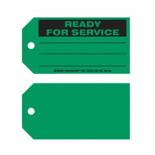 "Ready For Service" Tags - Paper, English, 5-3/4", 3", Pack, 100, Black on Green, Not Laminated