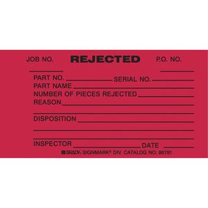 Inspection Tags - Cardstock, English, 3", 5-3/4", Rejected, Package, 100