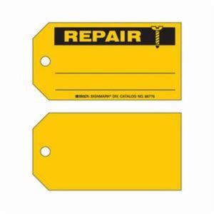 Product Maintenance Tags - Paper, English, 5-3/4", 3", Pack, 100, Black on Yellow, Repair