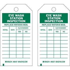 Inspection Record Tags - Polyester, English, 4", 7", 10, Green on White, Eyewash Station Inspection, Laminated