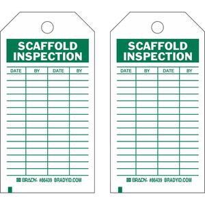 Inspection Record Tags - Polyester, English, 4", 7", 10, Green on White, Scaffold Inspection, Laminated