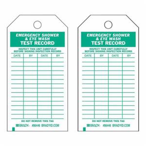 Test Record Tags - Polyester, English, 4", 7", Pack, 10, Green on White, Emergency shower & eye wash test record