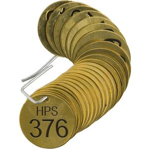 Numbered "HPS" Valve Tags - Brass, 376-400, Package, Pack, 25, Black