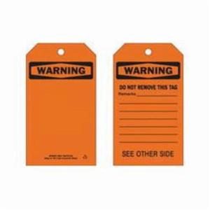 Self-Laminating Safety Tags - English, Polyester, 4", 7", Package, Package, 10, Black on Yellow, Warning. Do not remove this tag