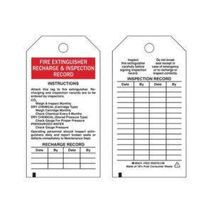 Inspection Record Tags - Polyester, English, 3", 5-3/4", Pack, 25, Black/Red on White, Fire extinguisher recharge and inspection record