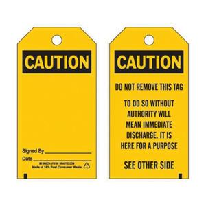 Self-Laminating Accident Prevention Tags - English, Polyester, 3", 5-3/4", Package, Black on Yellow