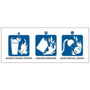 Dry Chemical or Halogenated Hydrocarbon Fire Extinguisher Labels - Card, 5, White on Blue, Acrylic